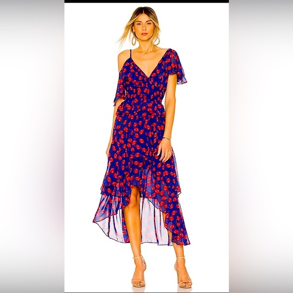 Misa Los Angeles Dresses & Skirts - Misa Los Angeles Blue and Red Printed Dress Size XS